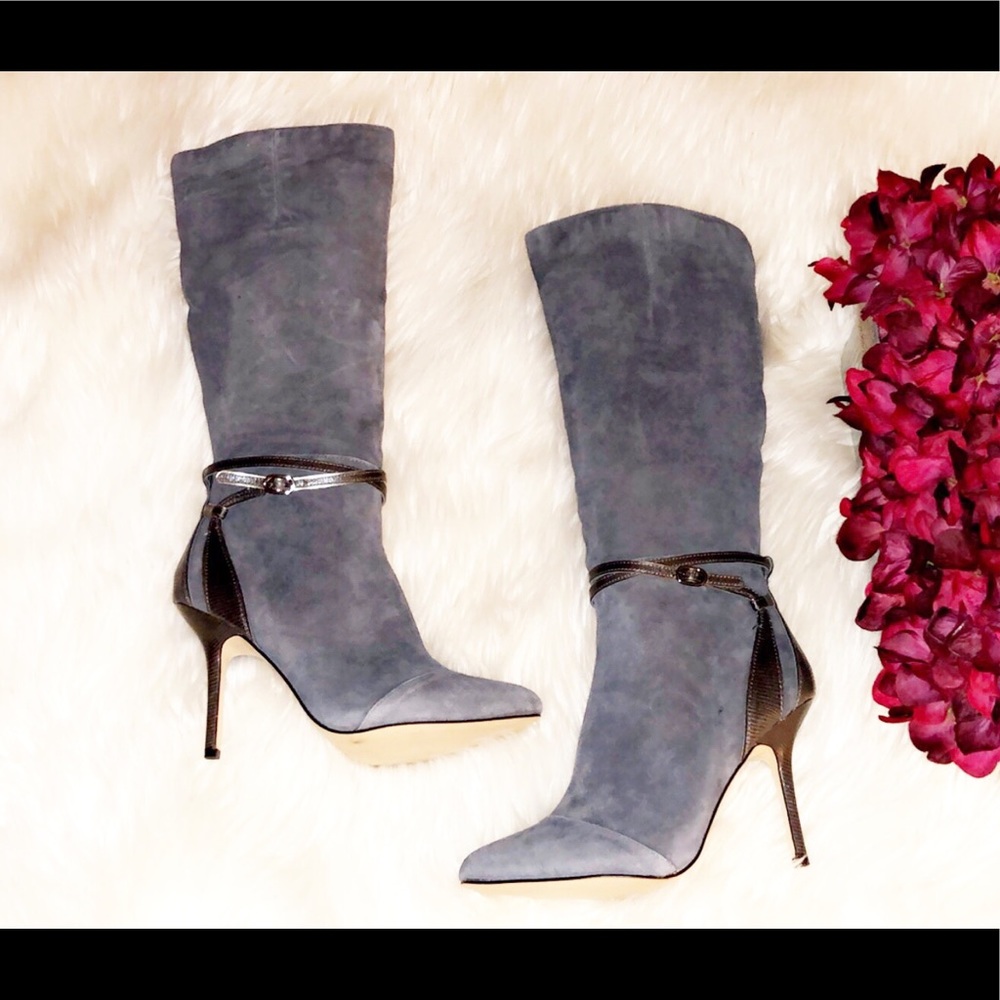 White House Black Market Gray Heeled Boots